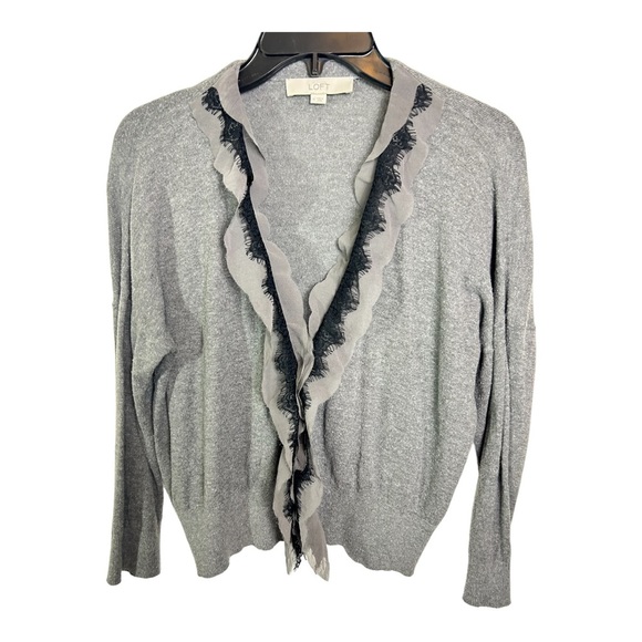 Ann Taylor LOFT Soft Cotton Gray  Cardigan Long Sleeve Size Medium B551 - Picture 3 of 5